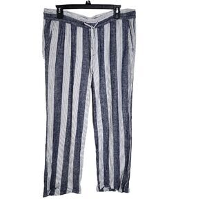 Old Navy Womens Pants Size Large Blue White Striped Linen Blend Wide Leg Pull On